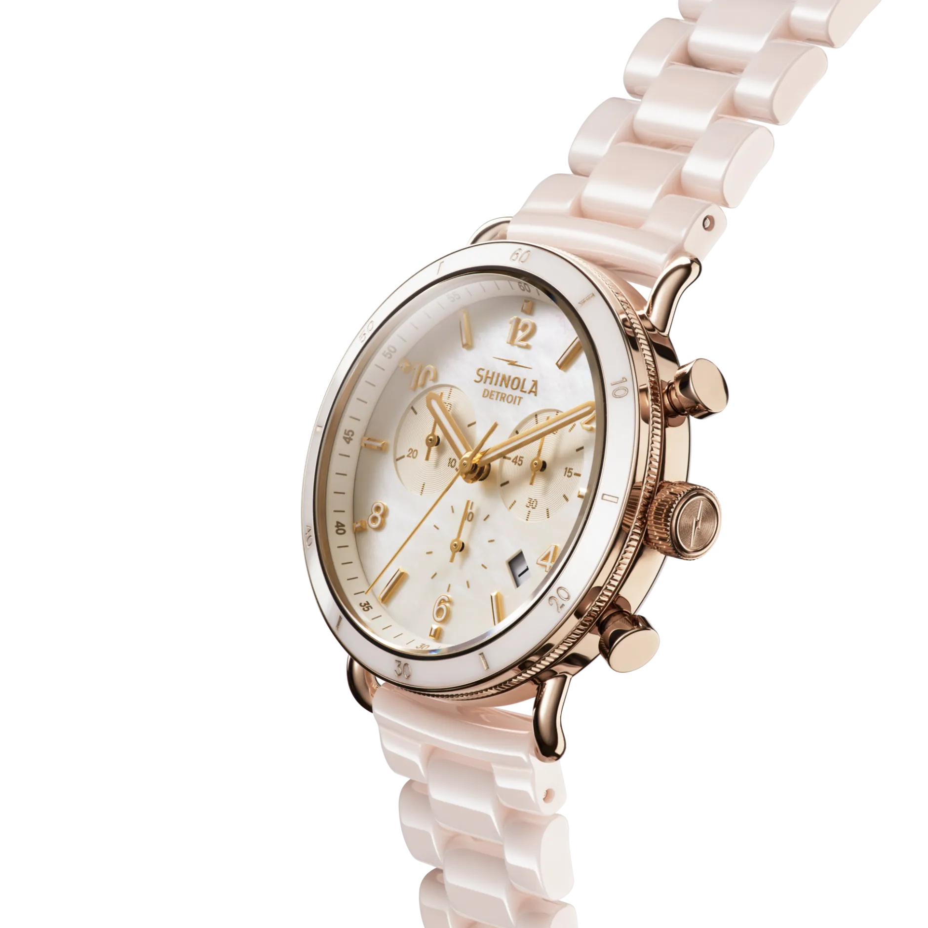 Sale Shinola Canfield Sport Chronograph Watch Pink Mother of Pearl
