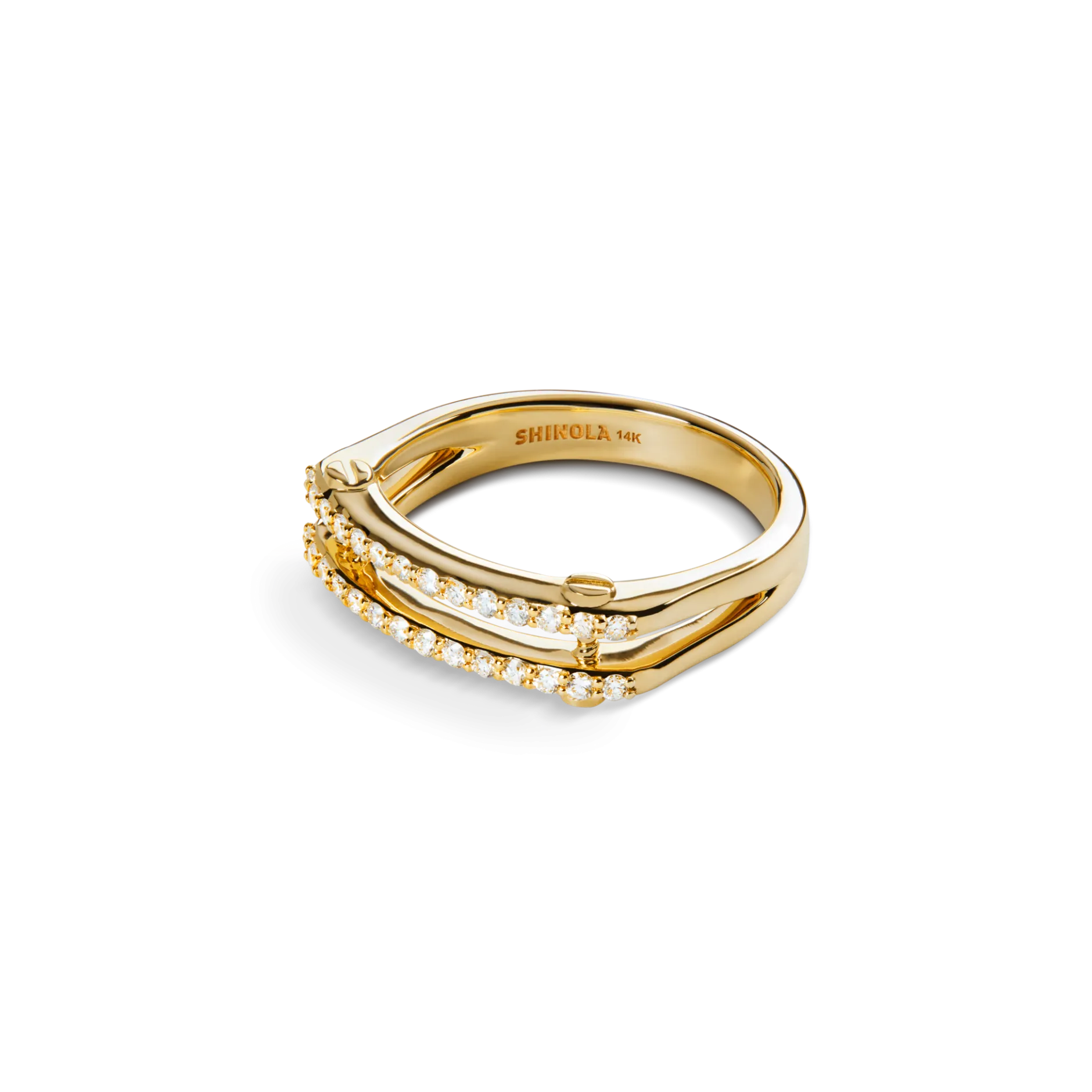New Shinola Diamond Pave Rivet Double Row Ring