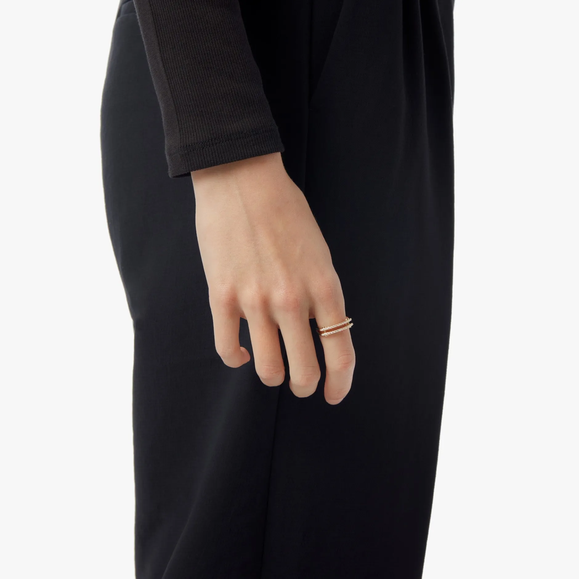 New Shinola Diamond Pave Rivet Double Row Ring