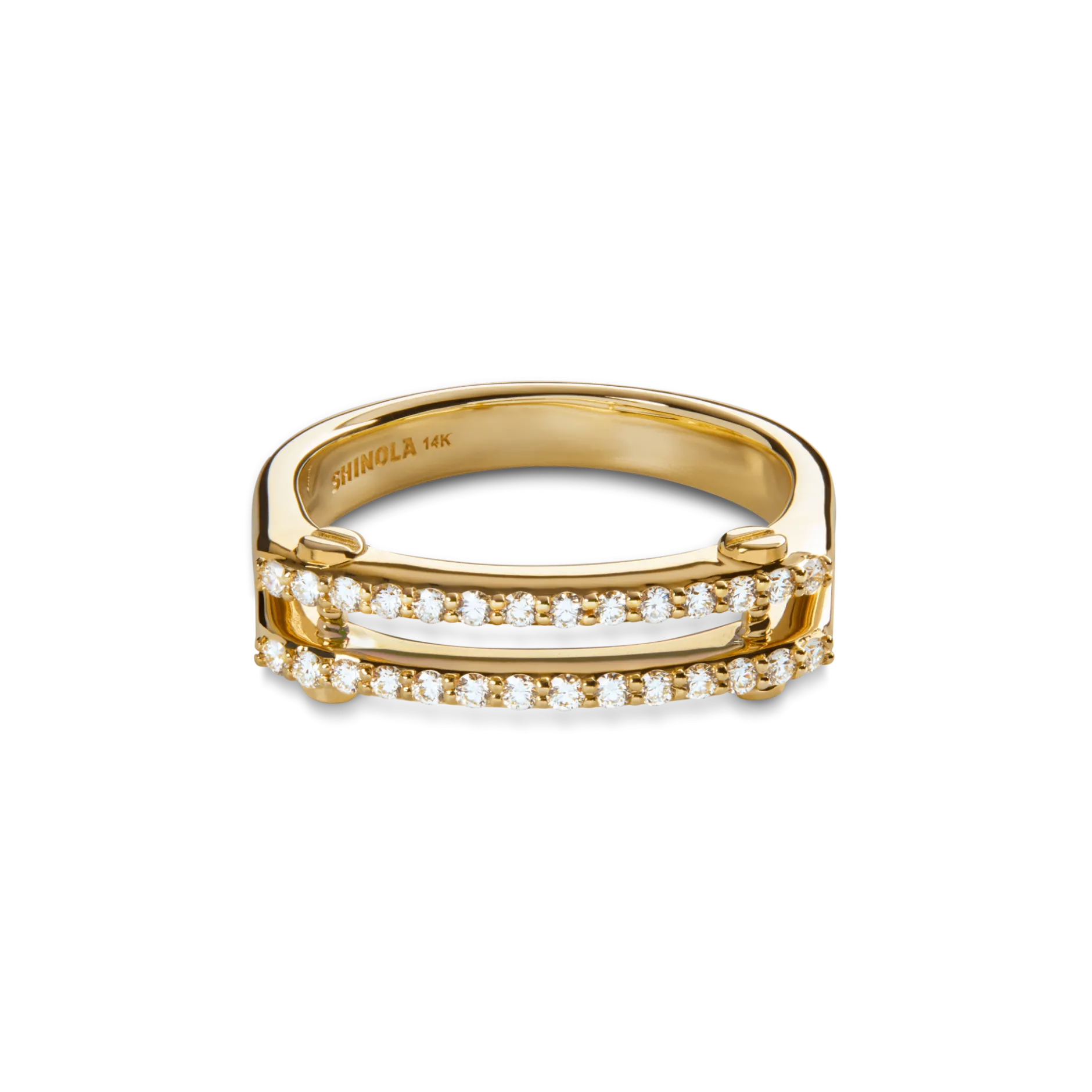 New Shinola Diamond Pave Rivet Double Row Ring