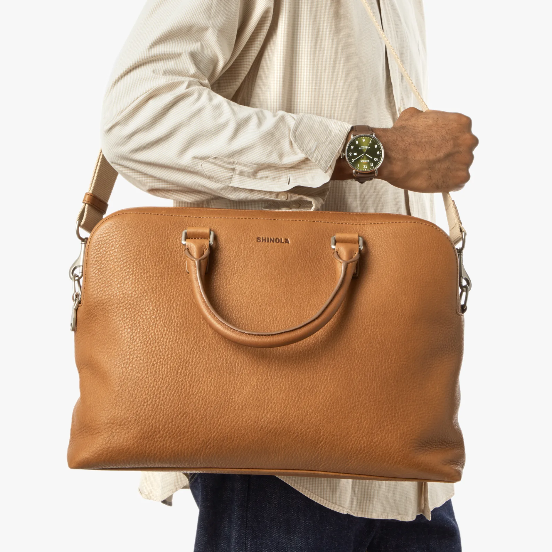 Clearance Shinola Double Zip Briefcase Tan