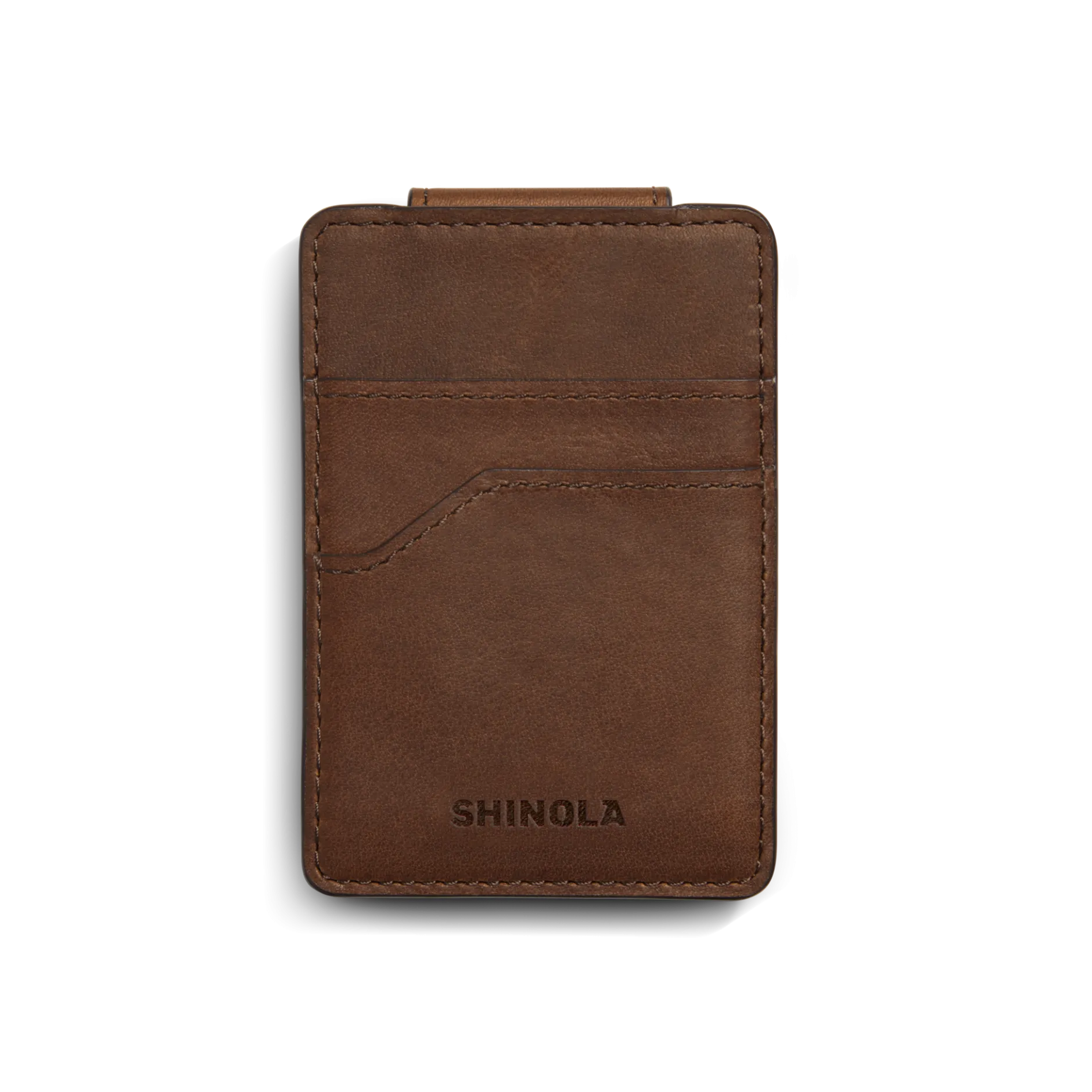 New Shinola Magnetic Money Clip Card Holder Medium Brown