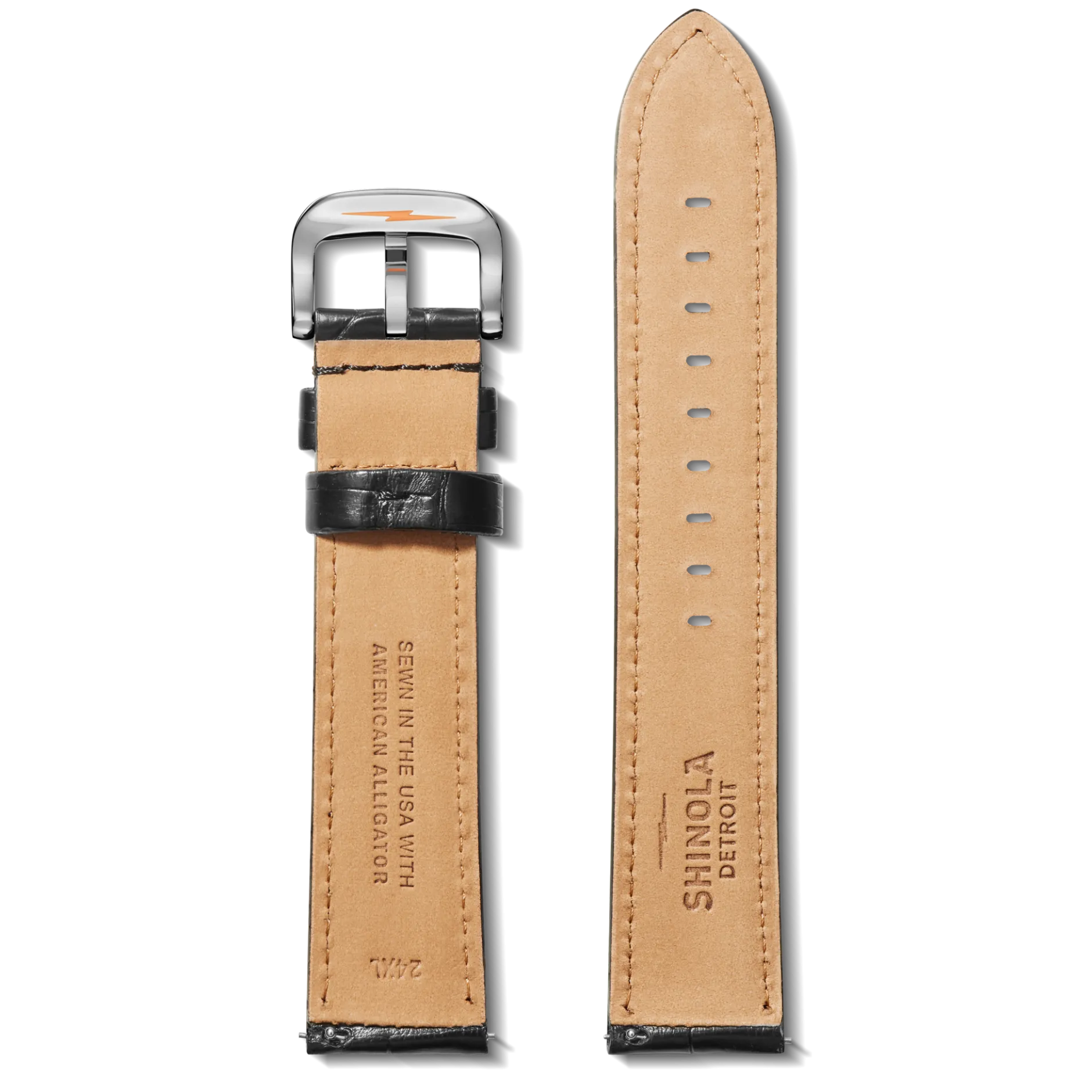 New Shinola 24mm Black Alligator Leather Watch Strap (Long)