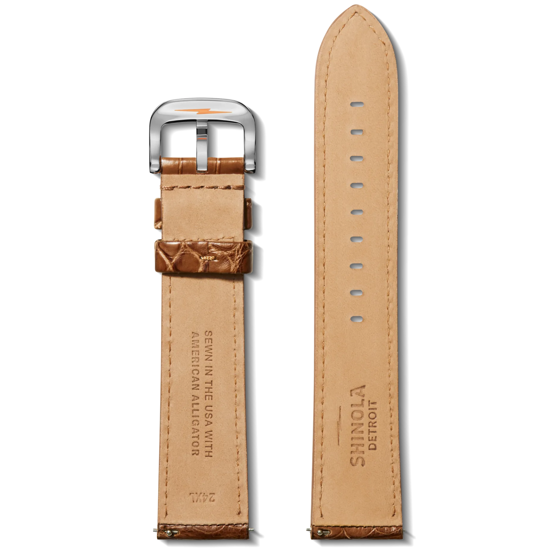 New Shinola 24mm Cognac Alligator Leather Watch Strap (Long)