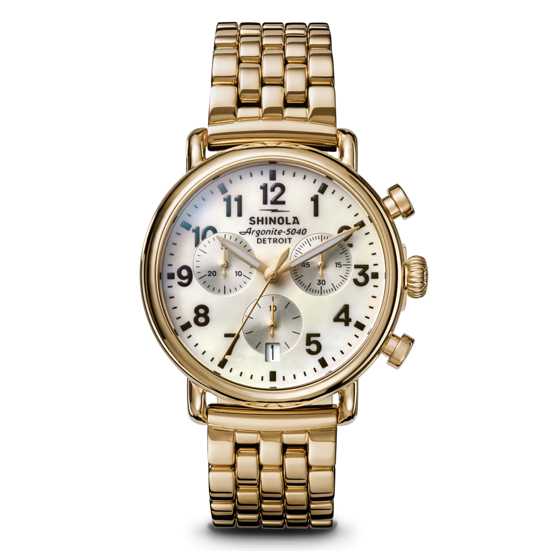 Shinola Runwell Chronograph Watch Mother of Pearl/Gold