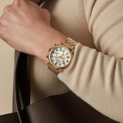 Shinola Runwell Chronograph Watch Mother of Pearl/Gold