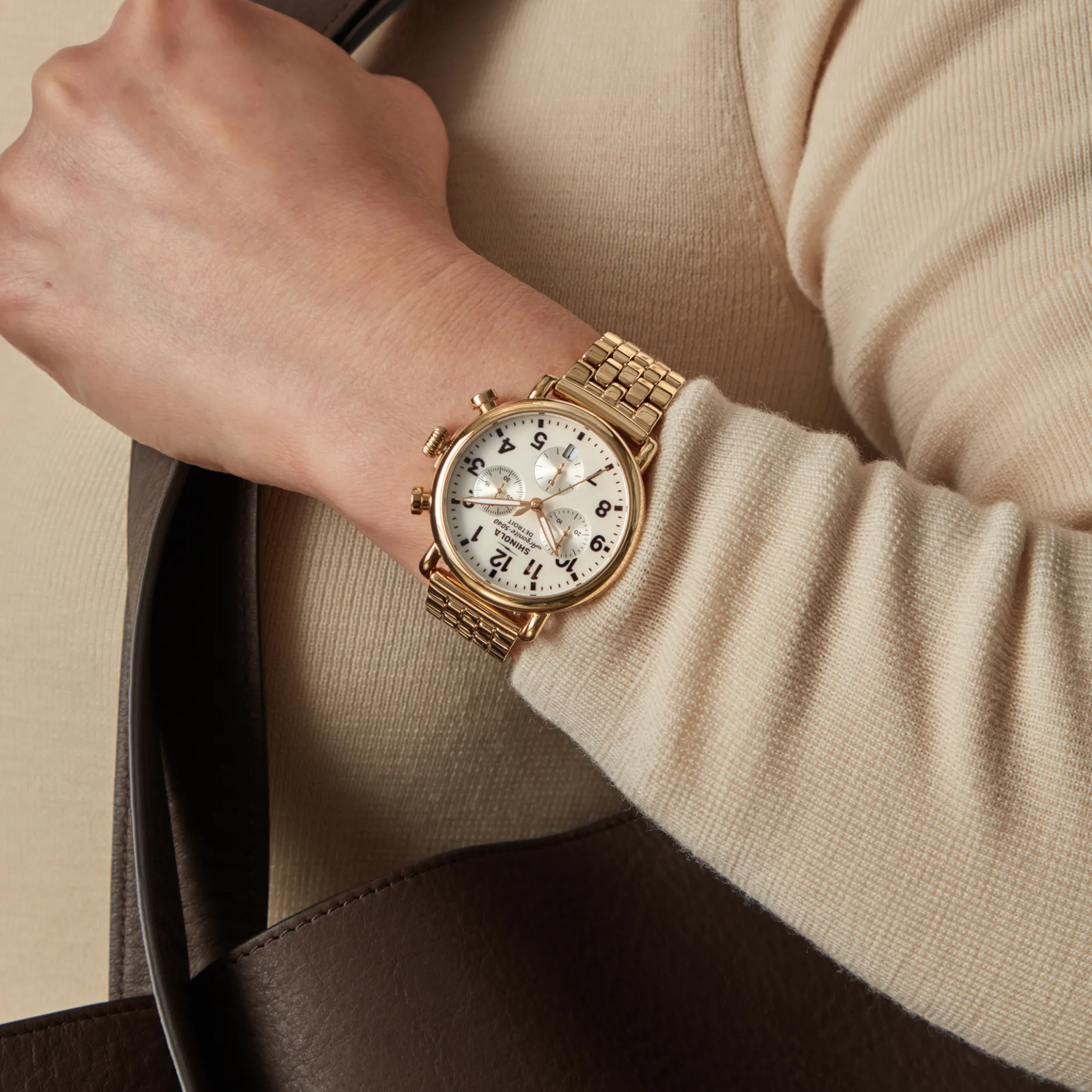 Shinola Runwell Chronograph Watch Mother of Pearl/Gold