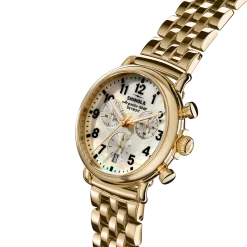 Shinola Runwell Chronograph Watch Mother of Pearl/Gold