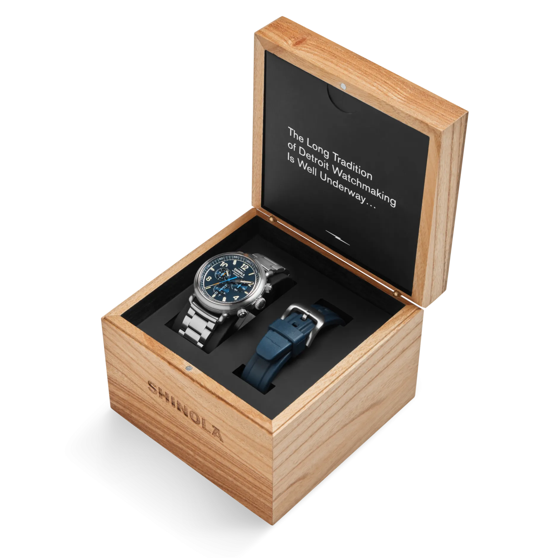 Clearance Shinola Runwell Chronograph West Wind Watch Gift Set with Additional Strap Midnight Blue